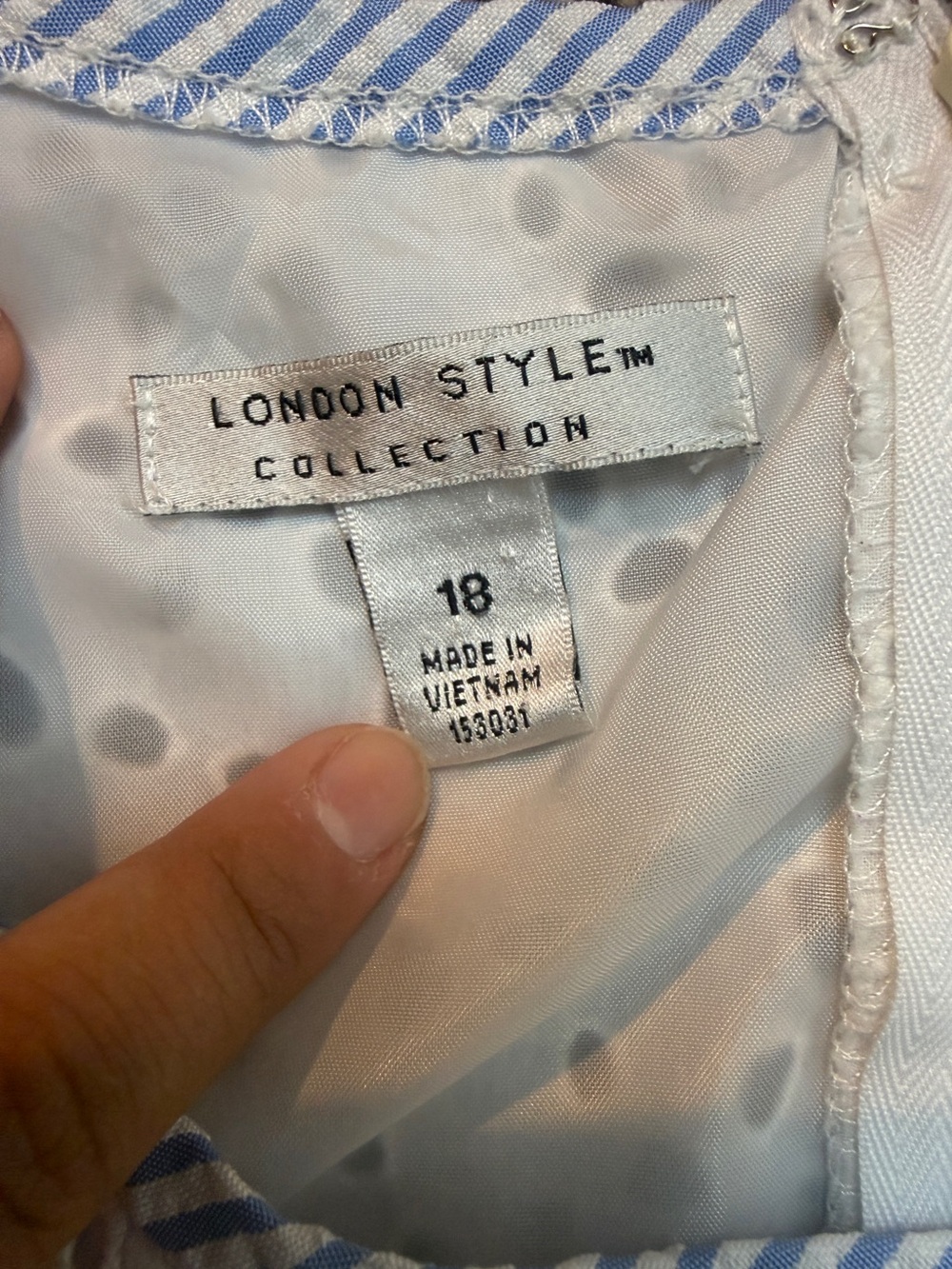 London Style White Eyelet Top Blue Striped Midi Dress size 18 - Picture 5 of 7